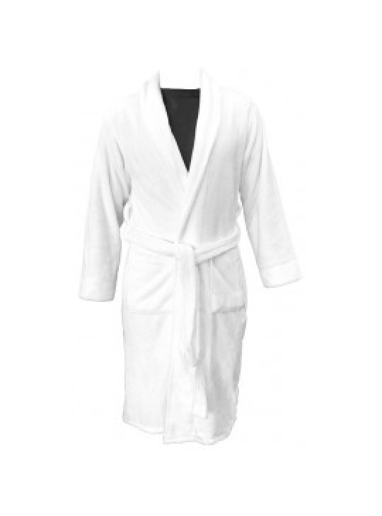 Plush Fleece (100%P Coral Fleece) Extra Soft 300GSM Shawl Collar Spa Robes White Size: MEDIUM