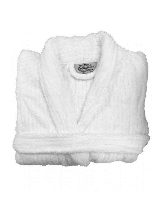 Plush Fleece (100%P Coaral Fleece) with Micro-Fiber Satin Stripe 300GSM Shawl Collar White Unisex