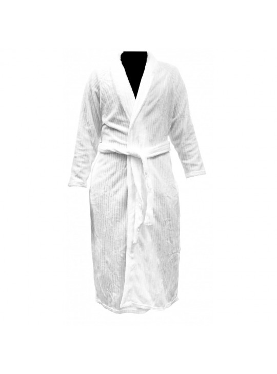 Plush Fleece (100%P Coaral Fleece) with Micro-Fiber Satin Stripe 300GSM Shawl Collar White Unisex