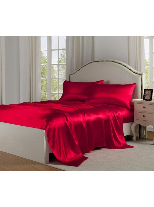 TWIN Sheet Set (Flat x1 + Fitted x1 + PC X1) in Elegant 4 colors Fabric Luxury Satin 75GSM 3pc/ Set