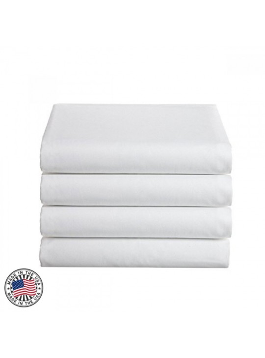 T-180 Percale Cotton-Poly Twin Sheets FLAT 66"x 115" Thomaston Mills USA White 3/Pack