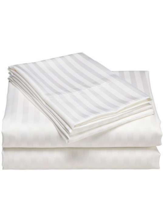 T-260 Luxury Percale Cotton-Poly Flat Sheets TWIN 72"x120" color: White 1cm striped 1/Pack