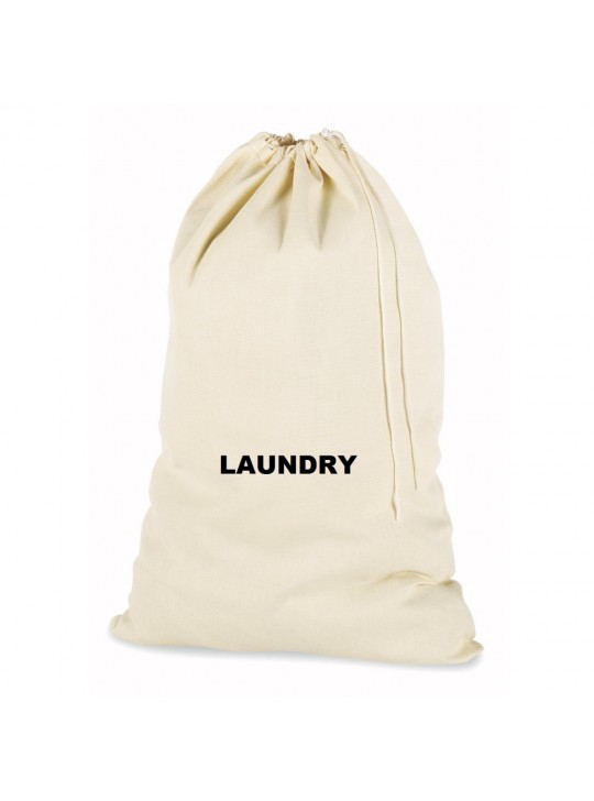 Laundry Bags Embroidered "LAUNDRY" Natural Cotton 25x20, Ivory 6/Pack
