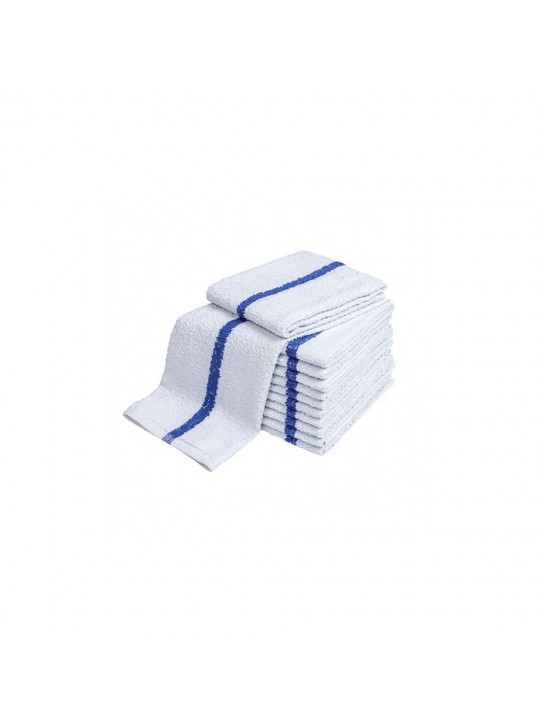 Economy Pool Towel 22" x 44" #6.00/dz White with BLUE color single stripe Full Terry 12/Pack