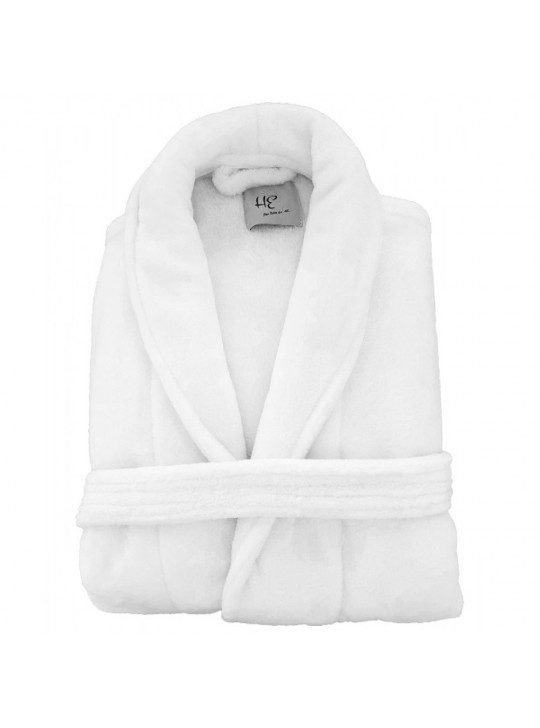 Plush Fleece (100%P Coral Fleece) NEW Extra Soft 400GSM Shawl Collar Spa Robes White Size: L/XL
